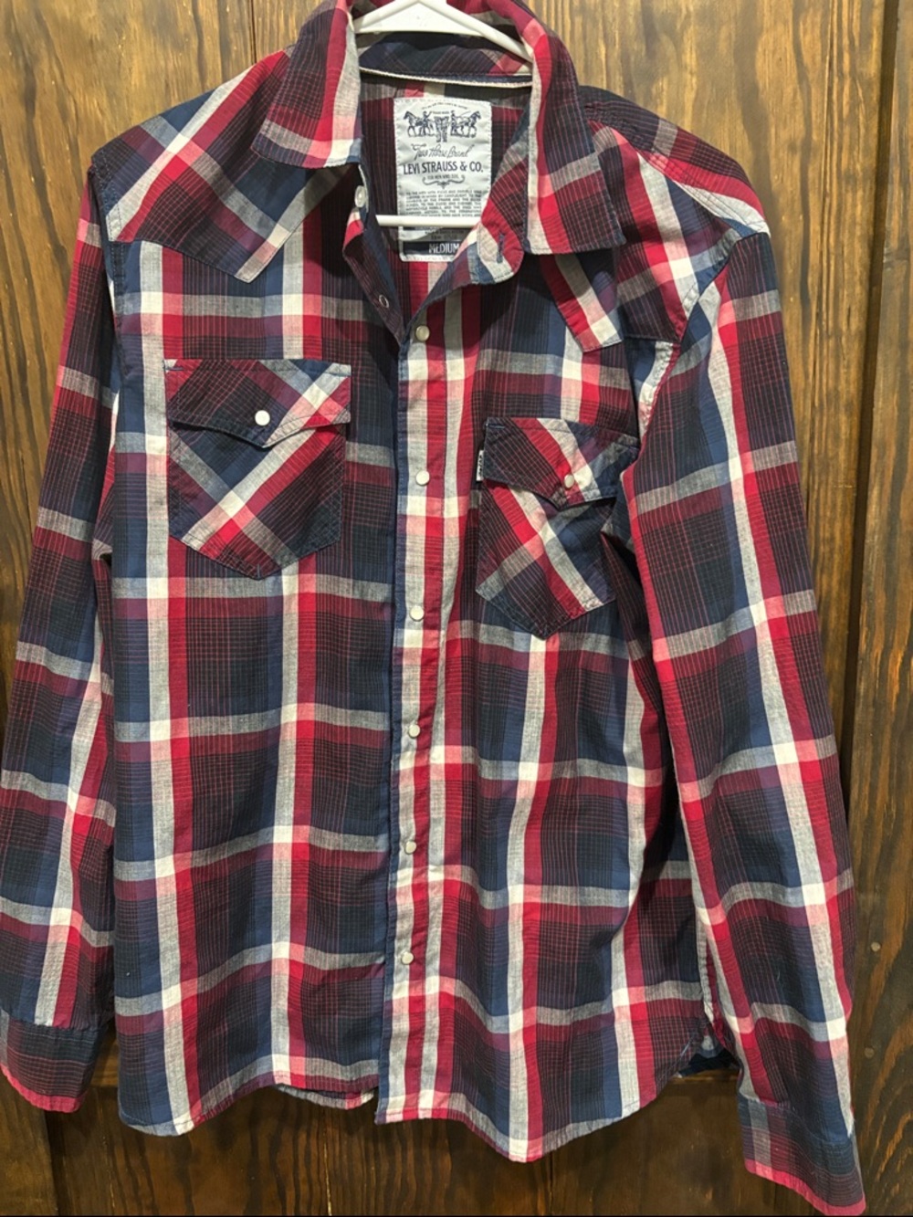Levi's Red, Navy & White Plaid Western Button-Up Shirt
